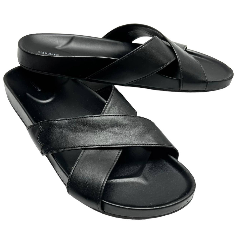 Birdies Robin Slide Sandal Criss Cross Black Faux Leather Women's Size 8.5